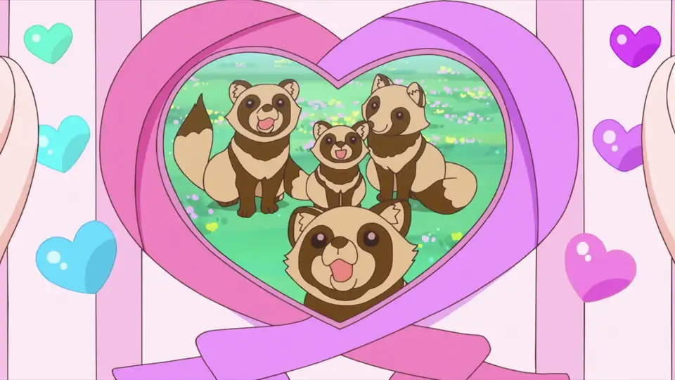 喜ぶタヌキの家族