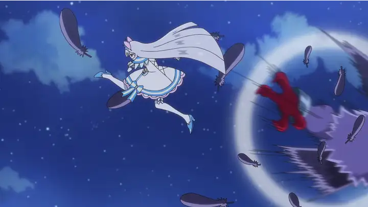 空中でガルガルを蹴り飛ばすキュアニャミー